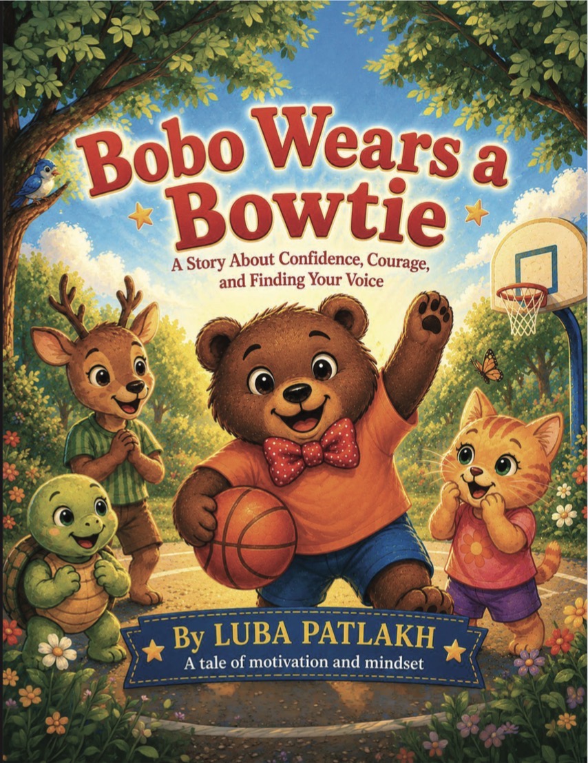 Bobo Wears a Bowtie book cover featuring a bear in a red bow tie with friends